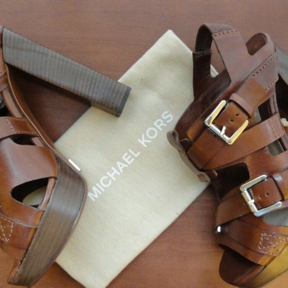 MICHAEL KORS MK16141 PLATFORM SANDAL PEEP TOE HEELS SIZE 39 (US 9M) MSRP $995 - Picture 5 of 13